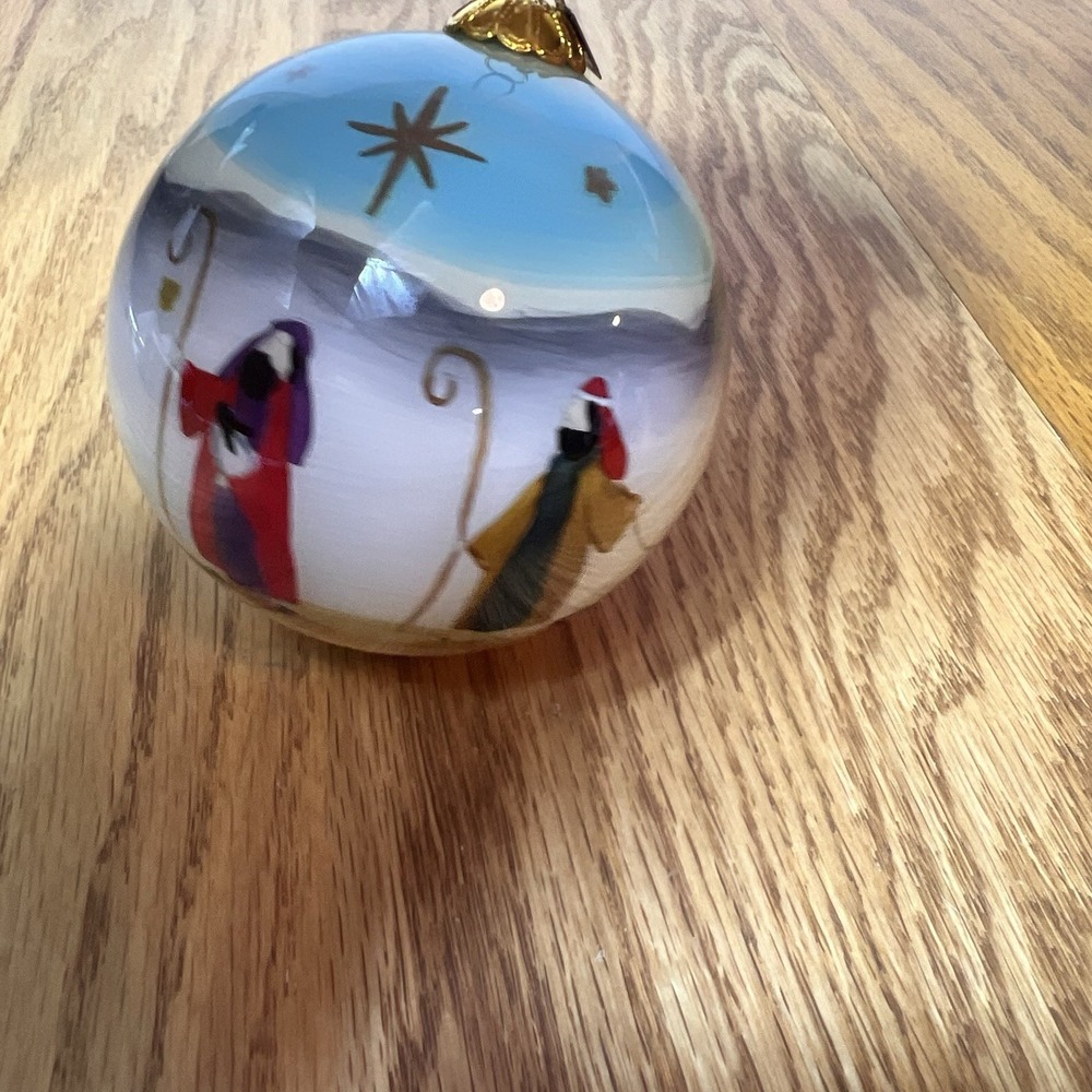 Pier 1 Glass Ornament Tropical Nativity Camel Palm Trees 2018 Red Velvet Box - Picture 3 of 10